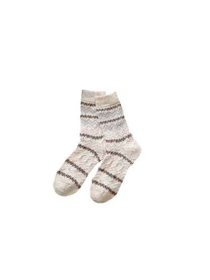 Ivory geometric crew socks with ribbed cuffs