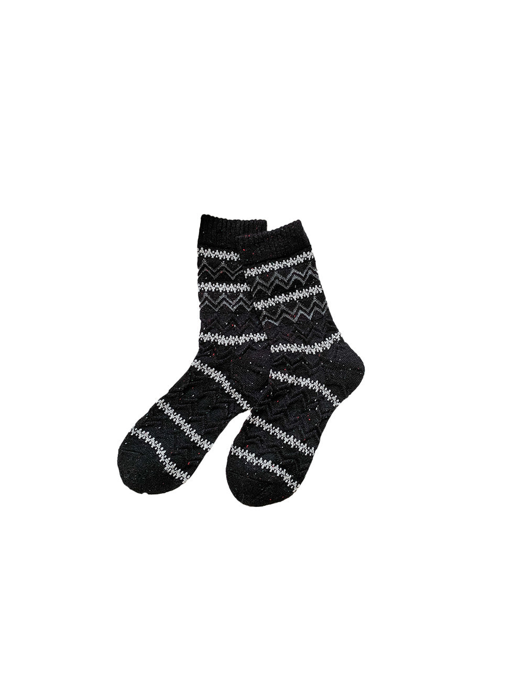 Black geometric crew socks with ribbed cuffs