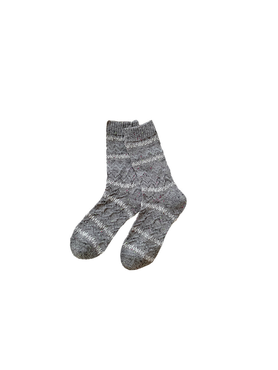 Gray geometric crew socks with ribbed cuffs