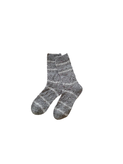 Gray geometric crew socks with ribbed cuffs