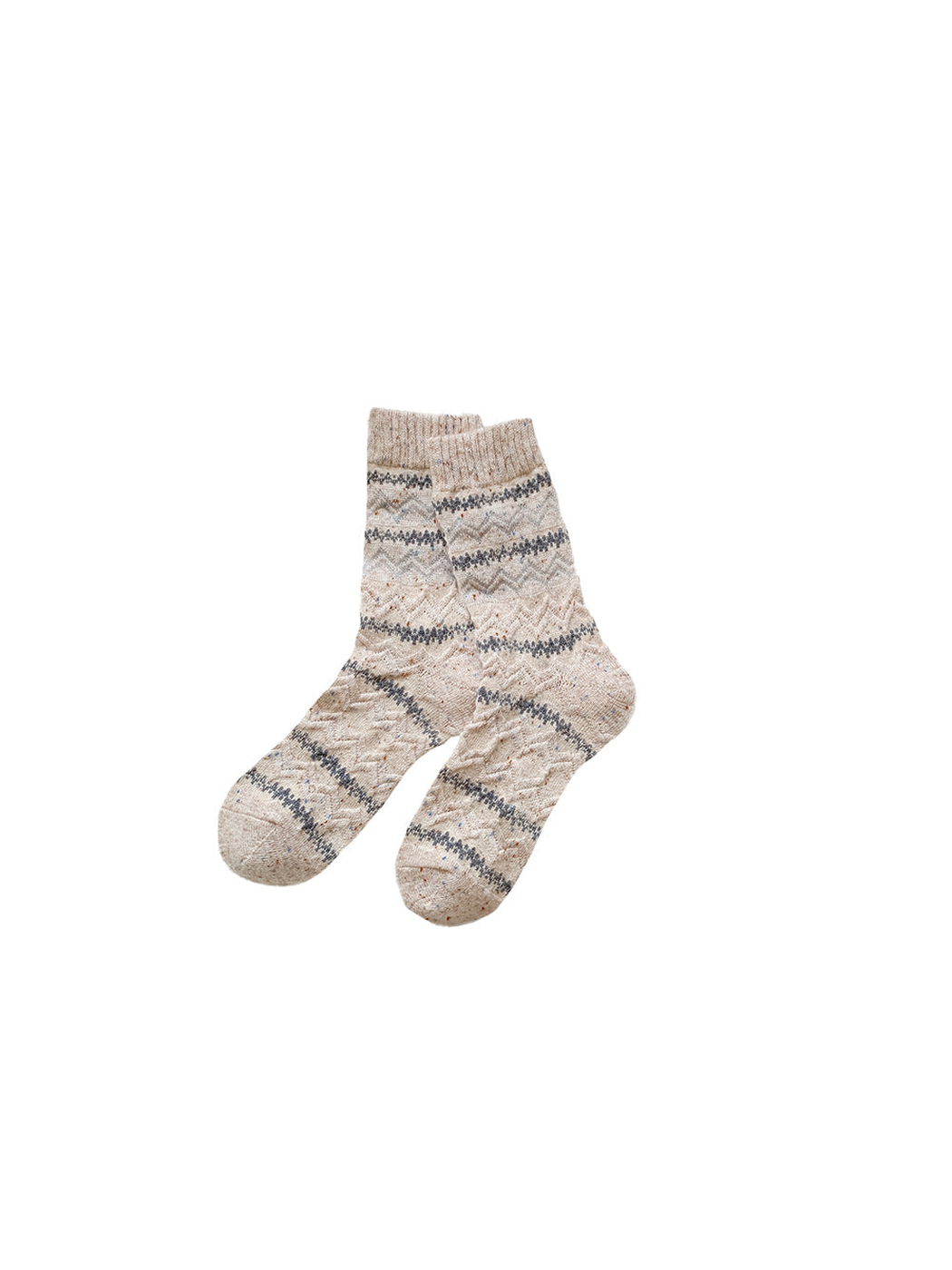 Beige geometric crew socks with ribbed cuffs