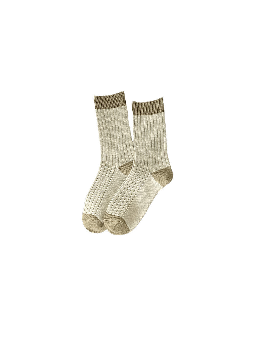Mint ribbed crew socks with olive cuff, heel and toe