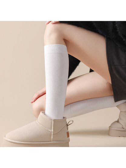 White knee-high socks styled with light ankle boots