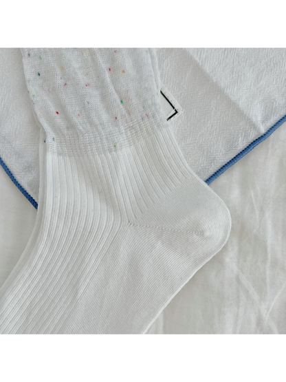 Close-up of the fine ribbing around the heel and foot of a white sock