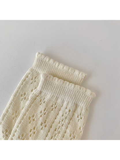 Close-up of the narrow ribbed cuffs and vertical pointelle columns