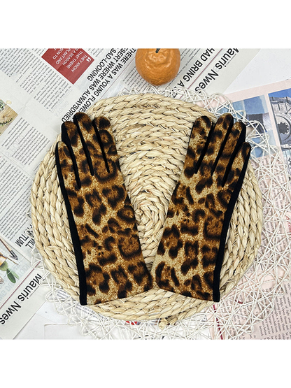 Caramel leopard-print gloves displayed as a pair