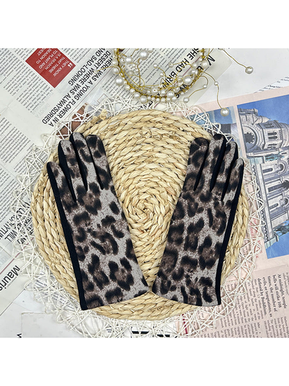 Light coffee leopard-print gloves displayed as a pair