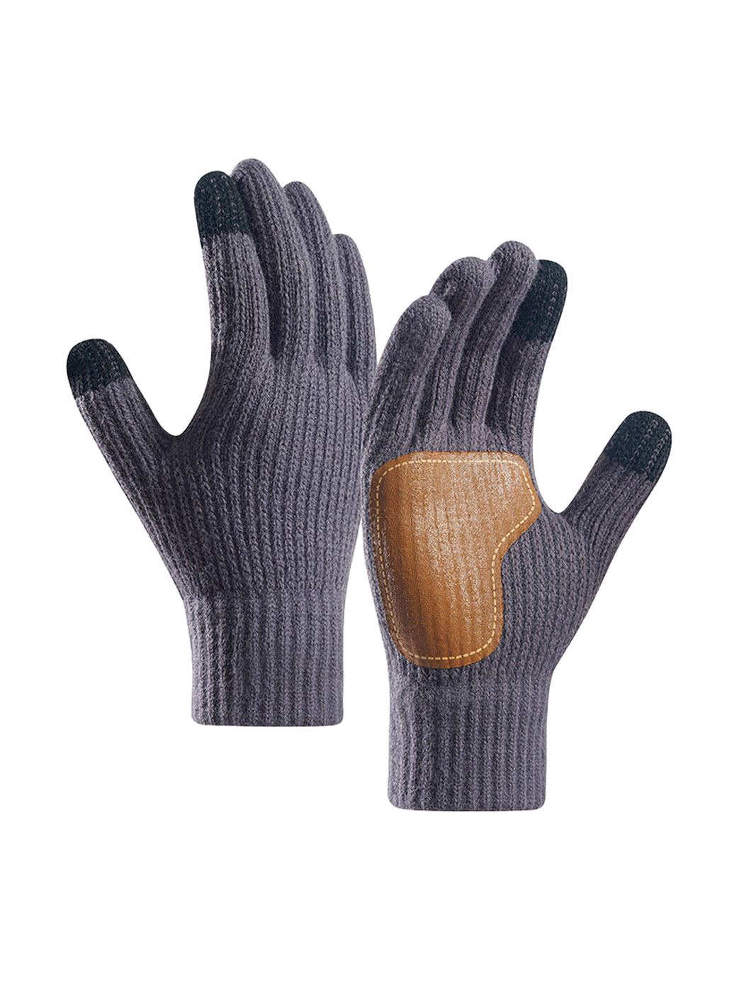 Dark gray ribbed gloves with contrasting palm patch and fingertips