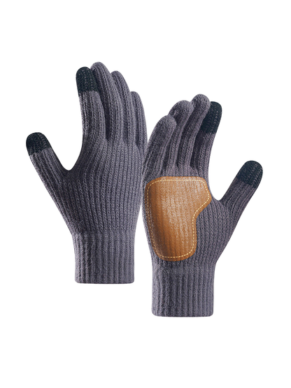 Dark gray ribbed gloves with contrasting palm patch and fingertips