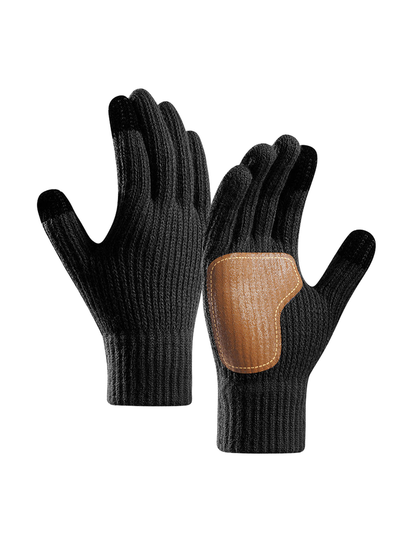 Black ribbed gloves with contrasting brown palm patch