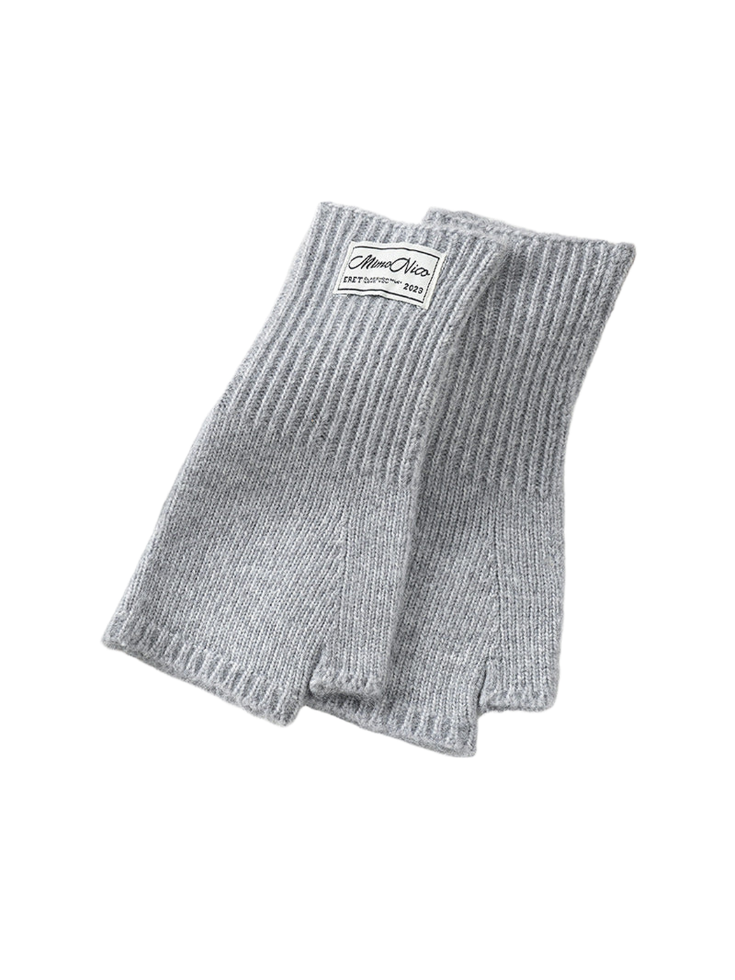 Light gray fingerless gloves with extended ribbed cuffs