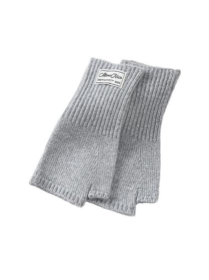 Light gray fingerless gloves with extended ribbed cuffs