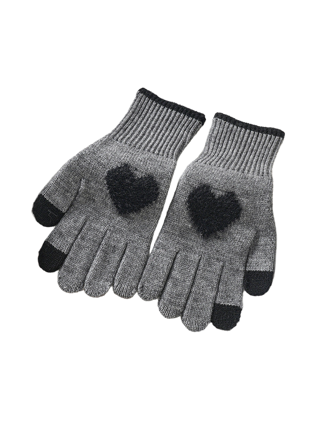 Gray heart motif gloves with black accents