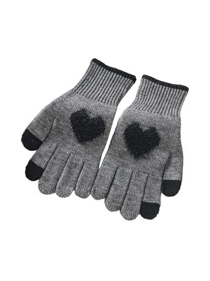 Gray heart motif gloves with black accents