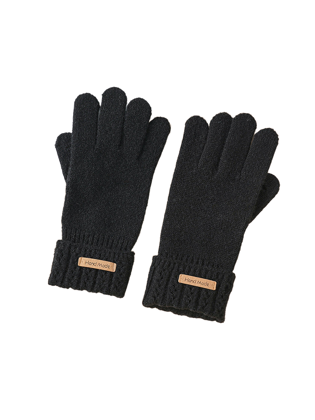 Black knit gloves with wide eyelet-pattern cuffs