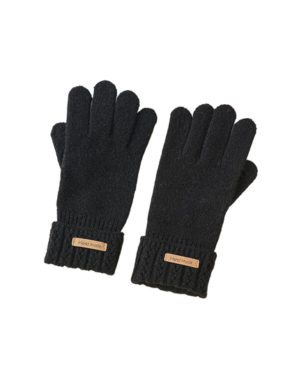 Black knit gloves with wide eyelet-pattern cuffs