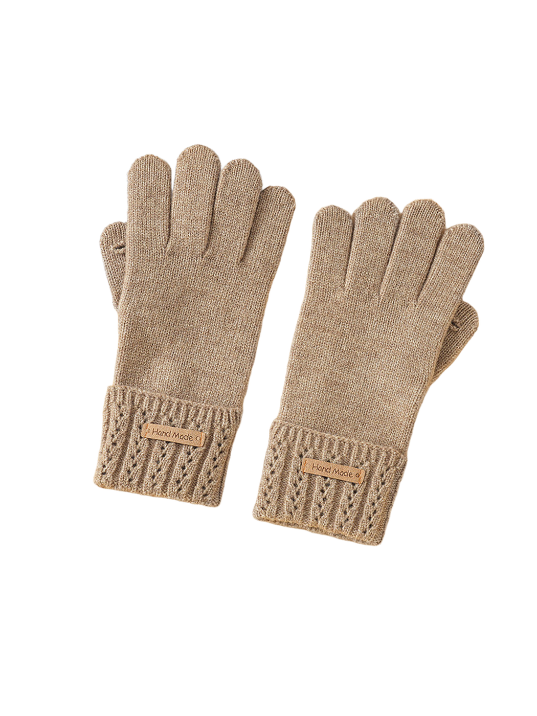 Dark brown knit gloves with wide eyelet-pattern cuffs