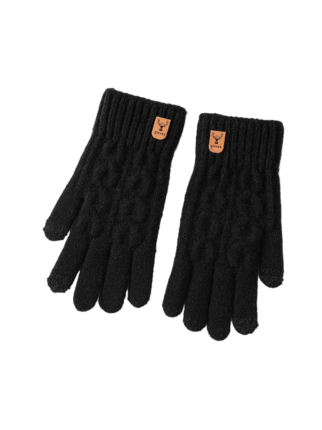 Black full-finger cable-knit gloves