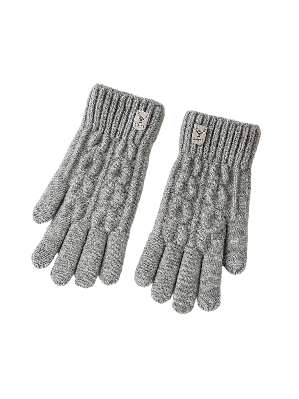 Light gray full-finger cable-knit gloves