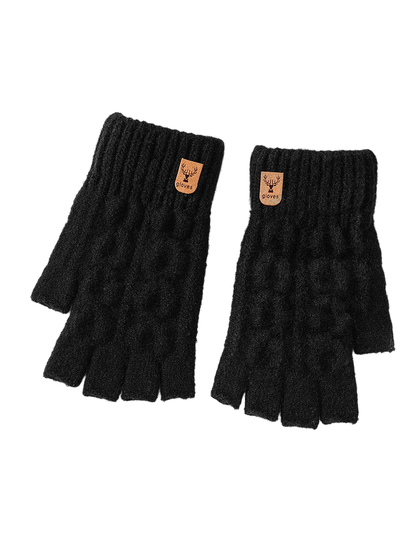 Black fingerless cable-knit gloves