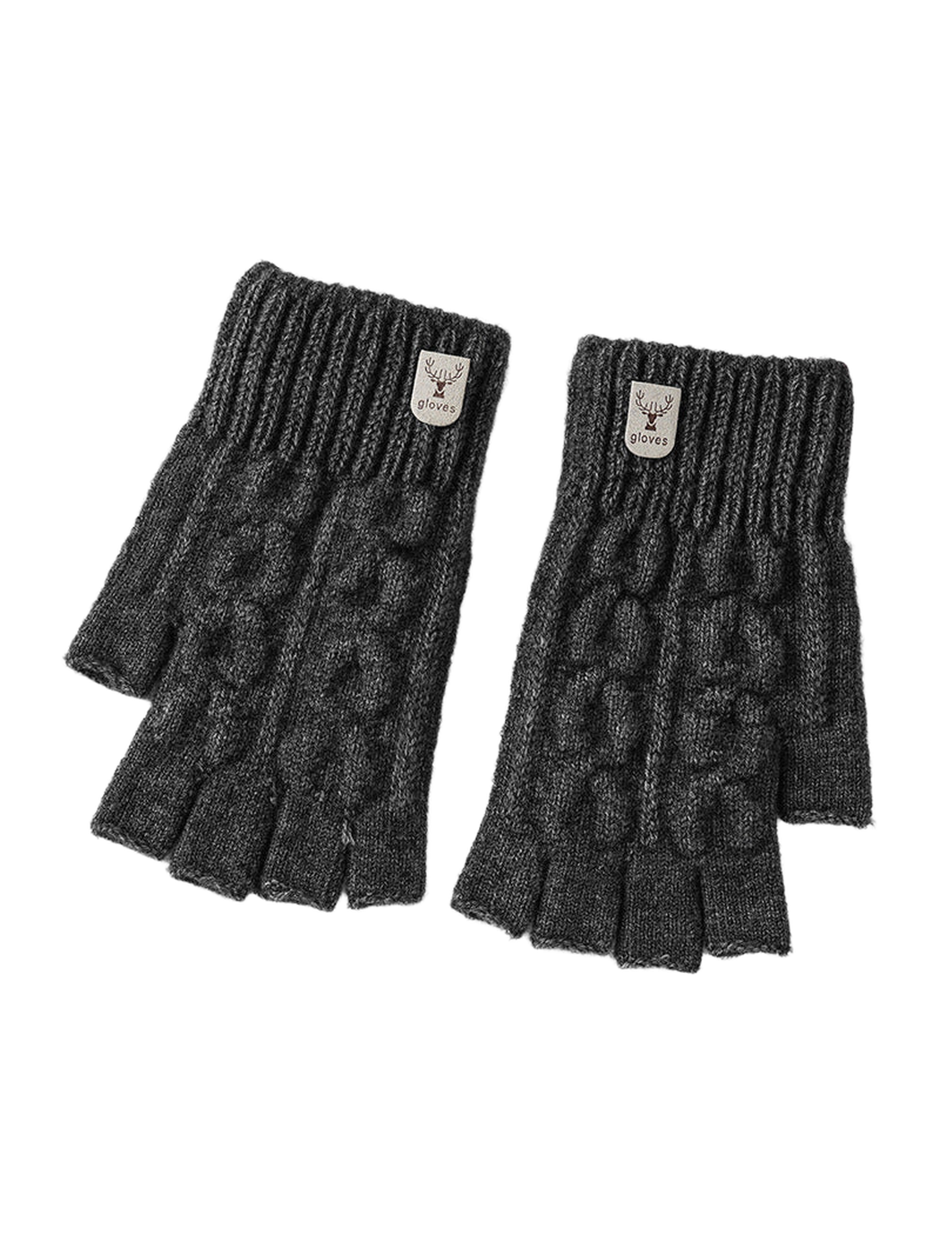 Dark gray fingerless cable-knit gloves