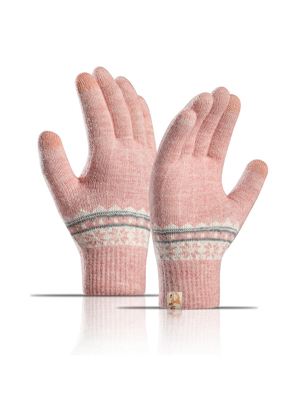 Blush pink patterned gloves with extended ribbed cuffs