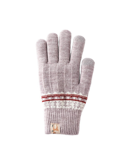 Purple patterned glove with extended ribbed cuff, back view