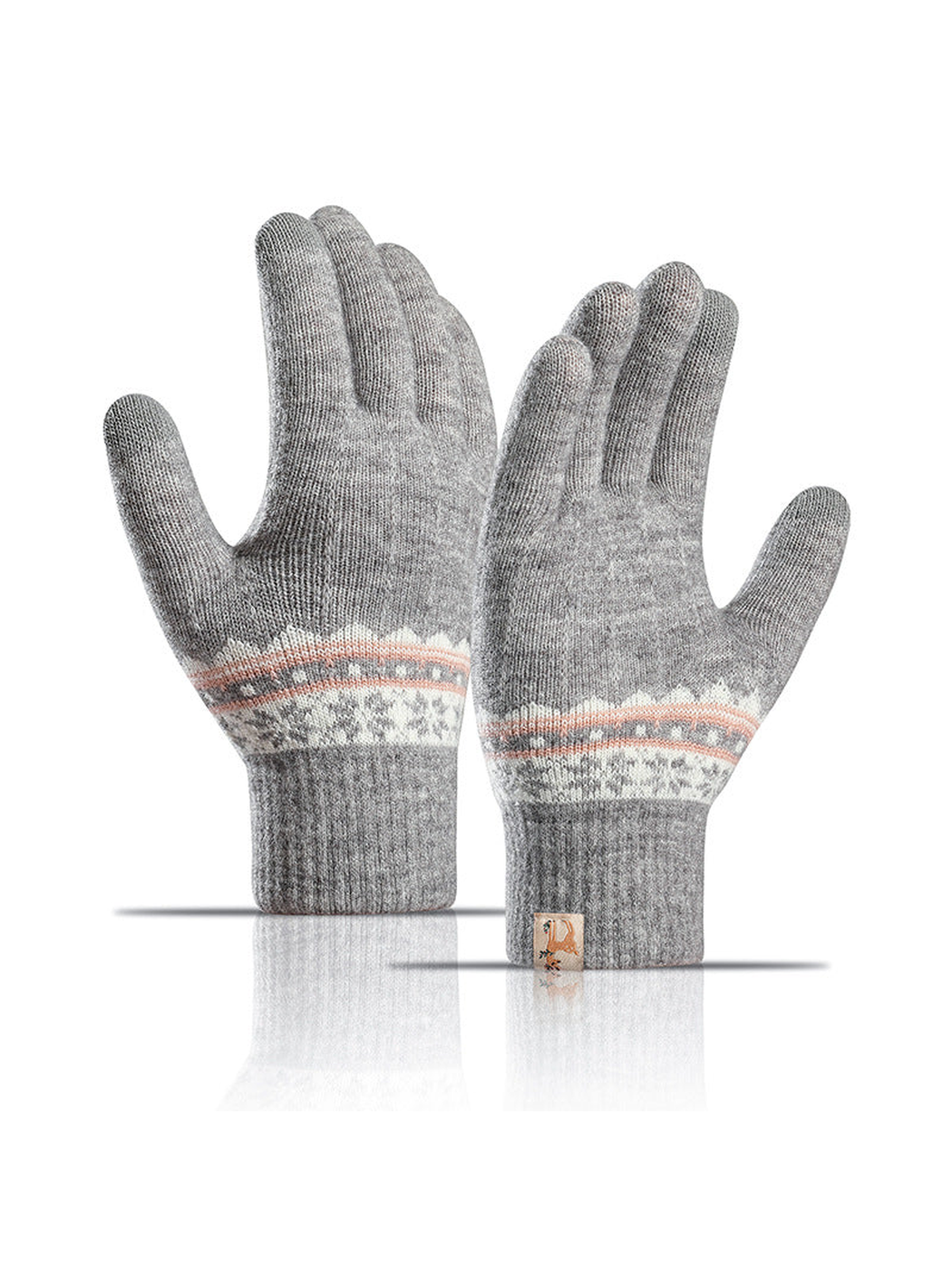 Heather gray patterned gloves with extended ribbed cuffs