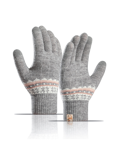 Heather gray patterned gloves with extended ribbed cuffs