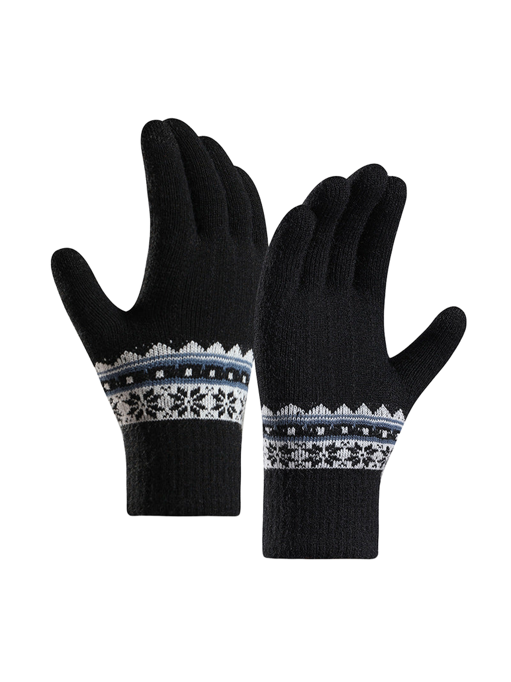 Black patterned gloves with extended ribbed cuffs