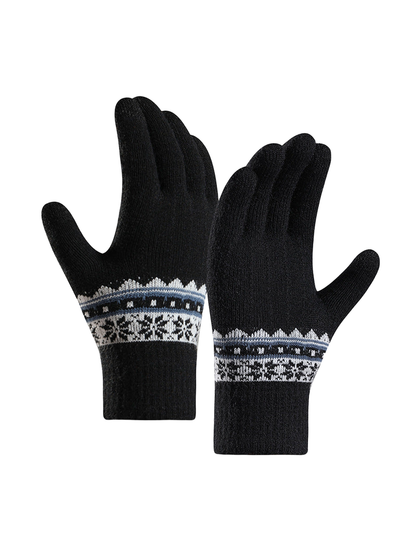 Black patterned gloves with extended ribbed cuffs