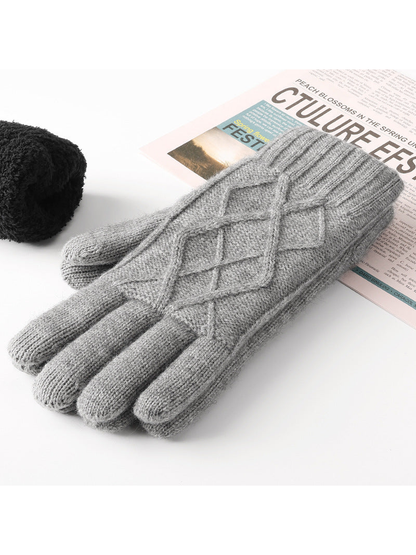Gray diamond-knit gloves displayed as a pair