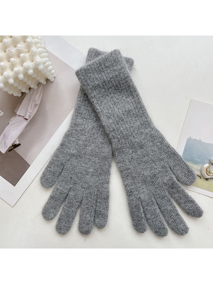 Heather gray five-finger gloves with extended ribbed cuffs