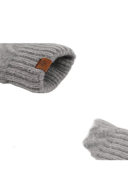 Close-ups of the ribbed cuff patch and cable-knit texture