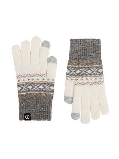 Ivory and gray geometric-pattern gloves, front and back views
