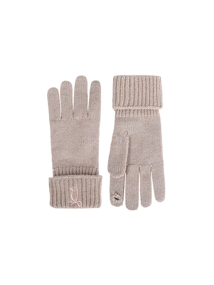 Khaki bow-embroidered gloves with folded ribbed cuffs