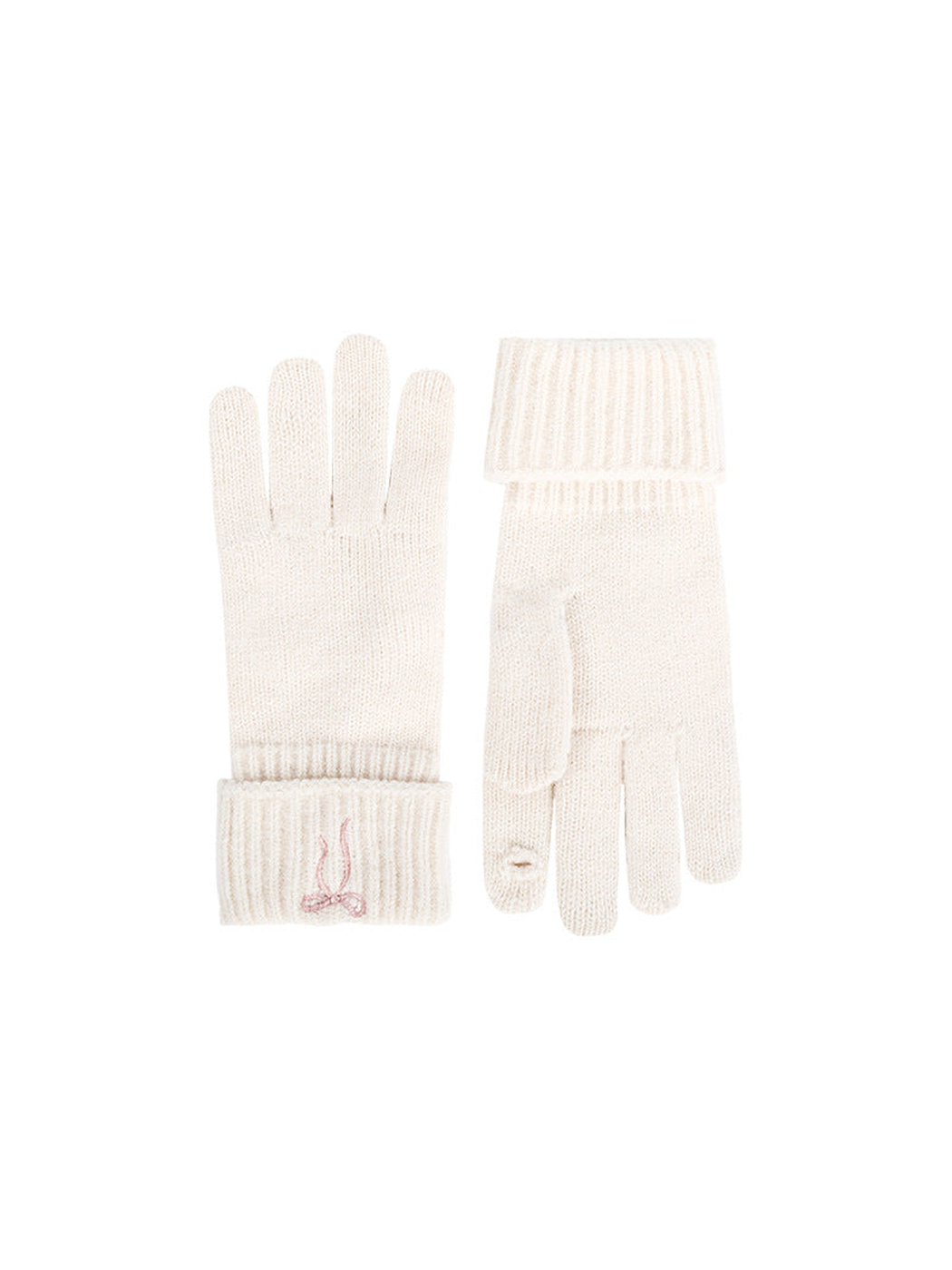 Ivory bow-embroidered gloves with folded ribbed cuffs