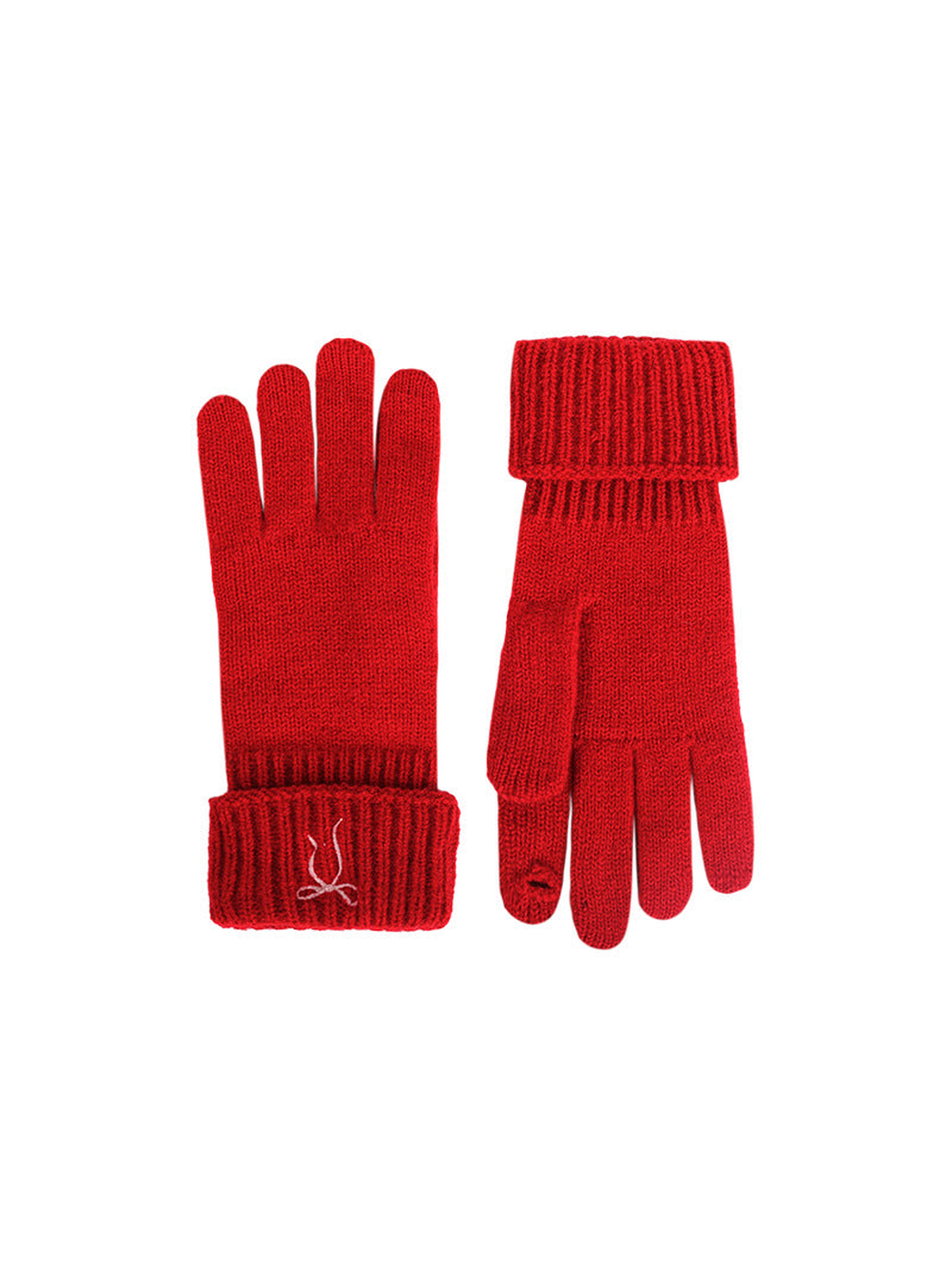 Red bow-embroidered gloves with folded ribbed cuffs