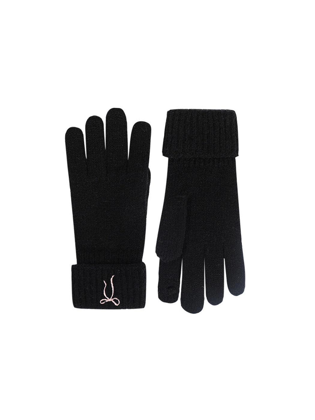 Black bow-embroidered gloves with folded ribbed cuffs