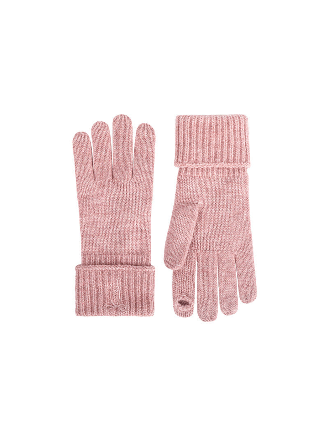 Dusty pink bow-embroidered gloves with folded ribbed cuffs