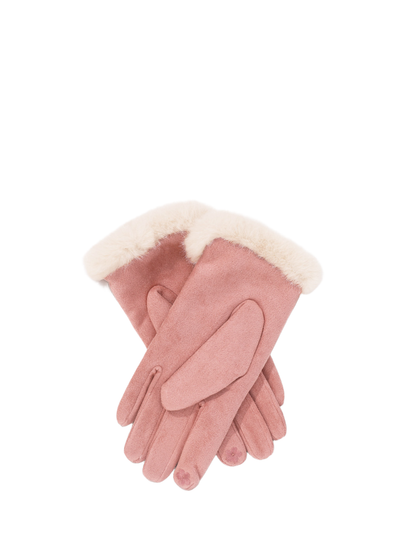Dusty pink gloves crossed to show the palm and fingertip details