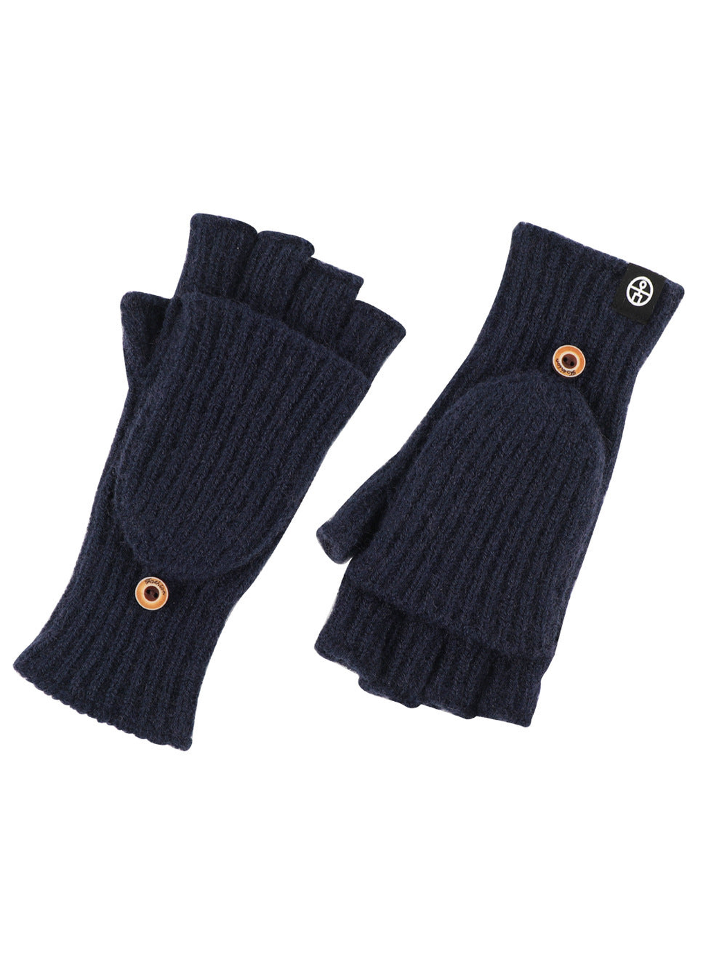 Navy ribbed convertible fingerless gloves with buttoned mitten flaps
