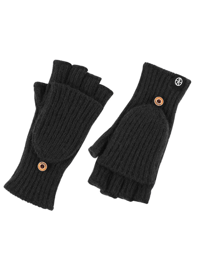 Black ribbed convertible fingerless gloves with buttoned mitten flaps