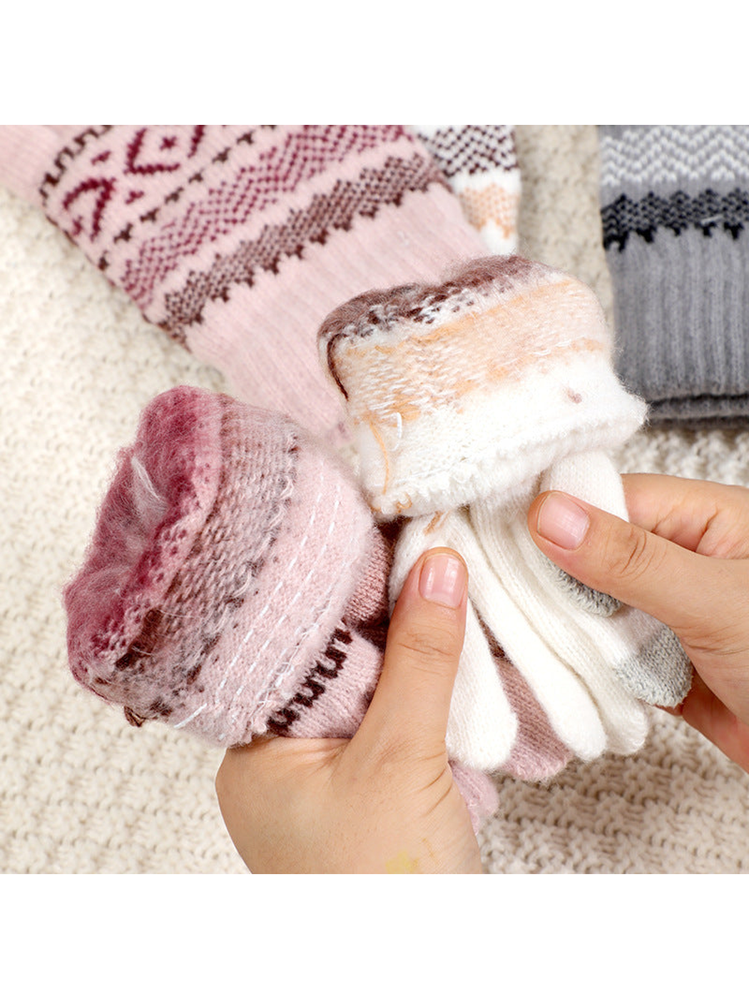 Close-up of the fuzzy interior surface inside the glove cuffs