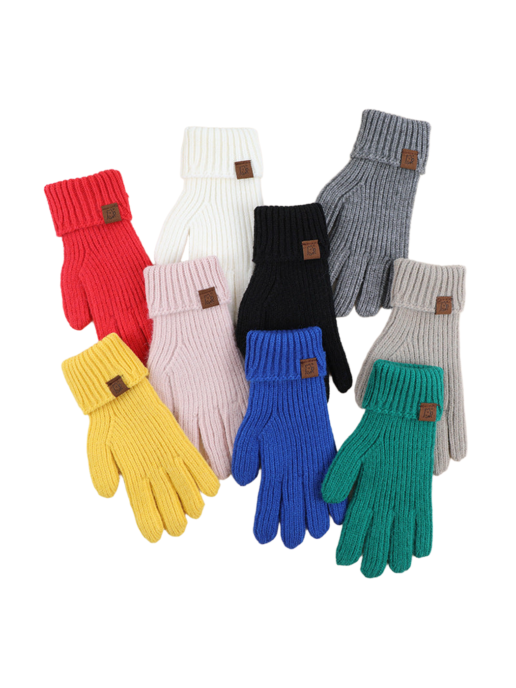 Ribbed knit gloves displayed in multiple colors