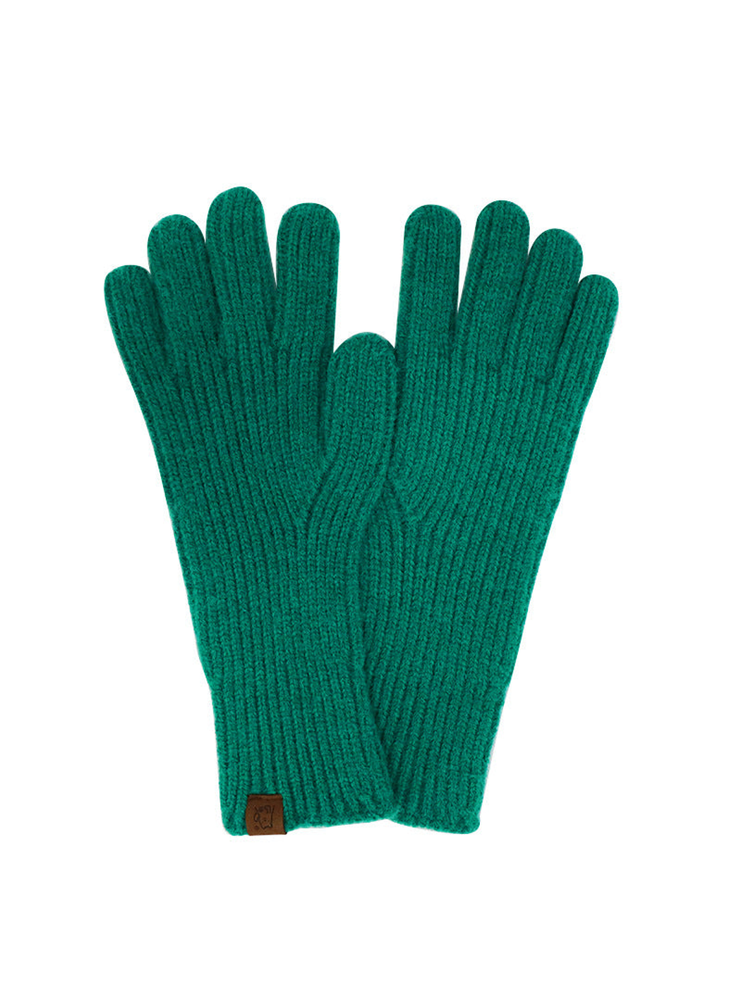 Green ribbed knit gloves with extended cuffs