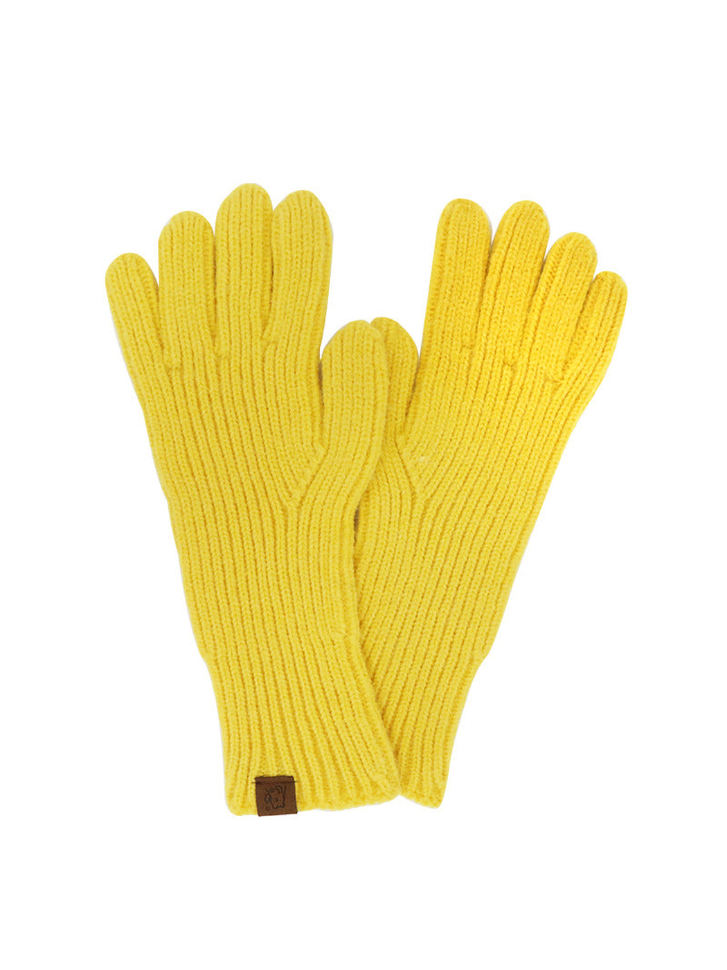 Yellow ribbed knit gloves with extended cuffs