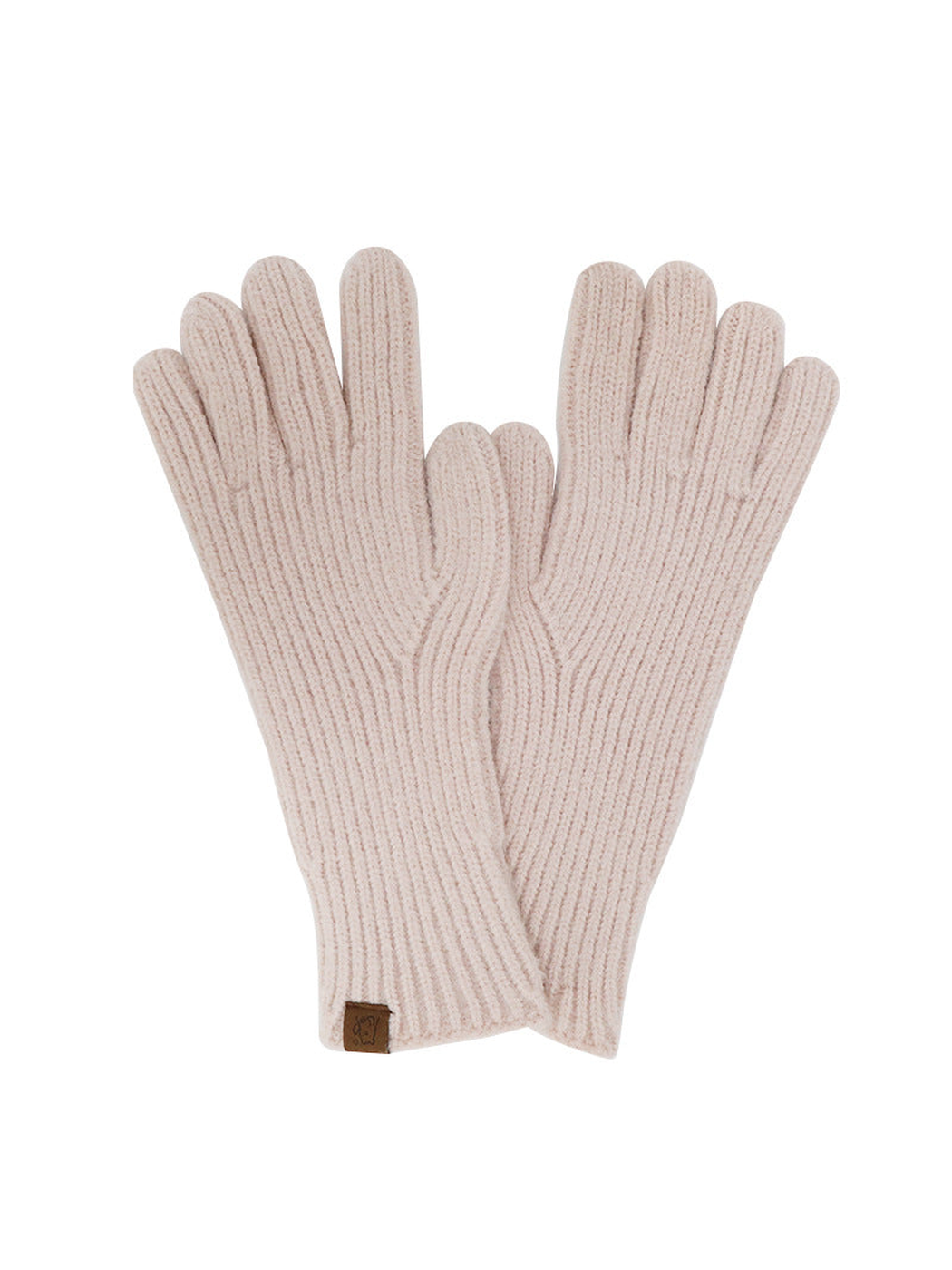 Light pink ribbed knit gloves with extended cuffs