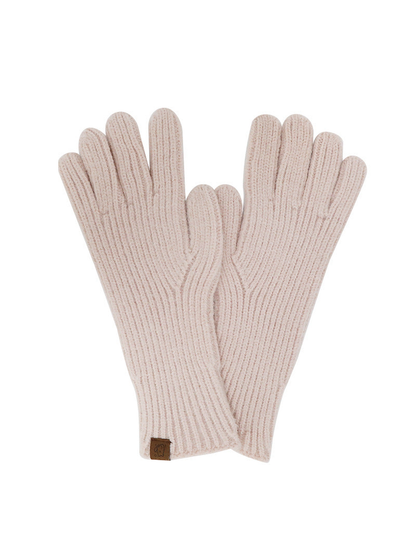 Light pink ribbed knit gloves with extended cuffs