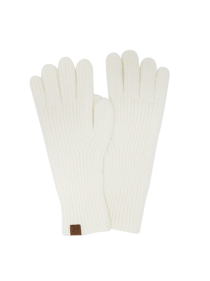 Ivory ribbed knit gloves with extended cuffs